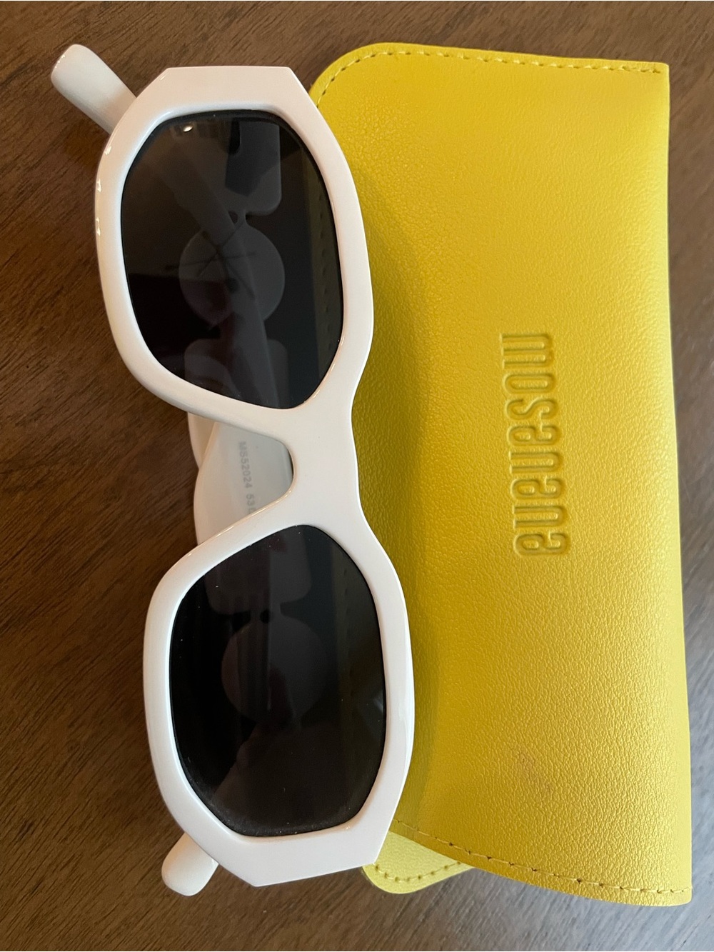Amazon White Frame Sunglasses with Yellow Case
